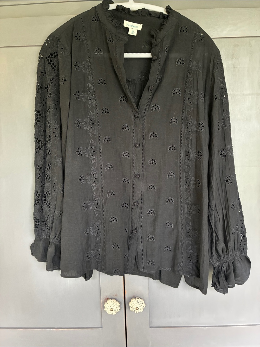 Sundance medium  Black Eyelet Button-Down Shirt